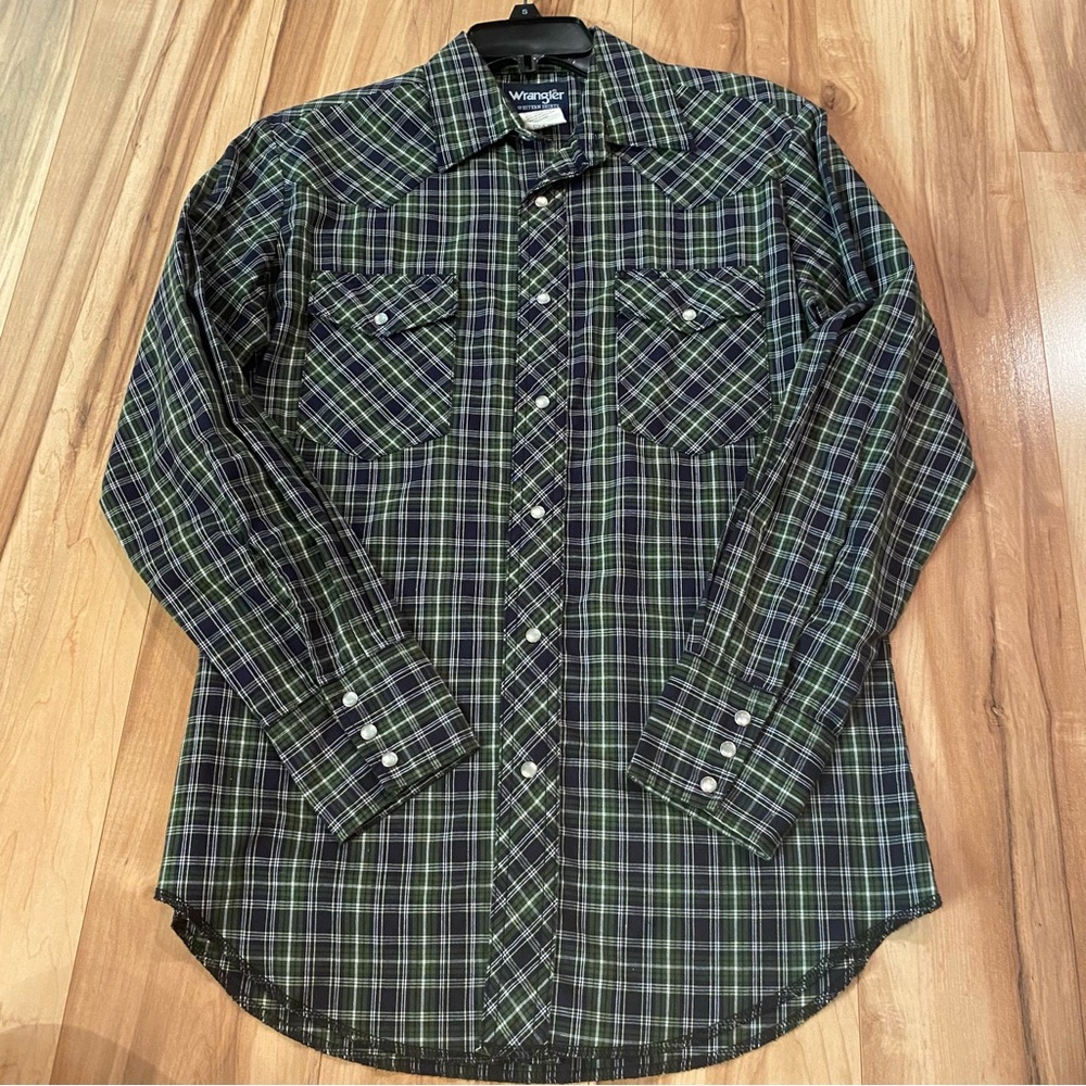 Wrangler Men’s Green Plaid Western Shirt—S